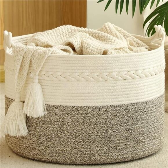 Large Blanket Basket (20"x13"),Woven Baskets for storage Baby Laundry Hamper
